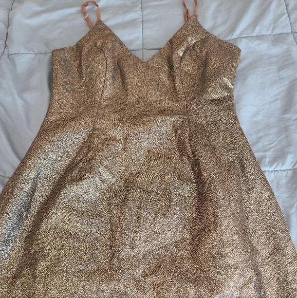 Gold Sequin Plunge Mini Dress size Small - Picture 4 of 4